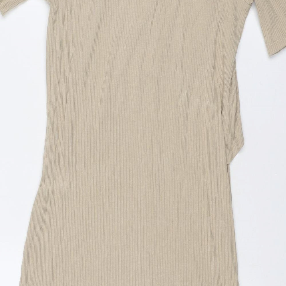 H&M Womens Beige Viscose T-Shirt Dress Size S Round Neck Pullover