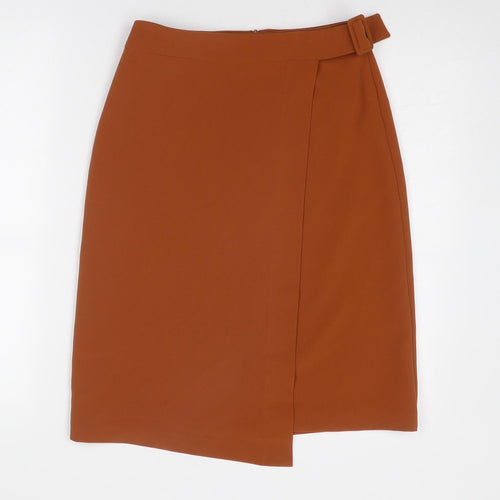 Marks and Spencer Womens Brown Polyester Wrap Skirt Size 6 Zip