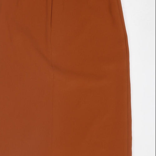 Marks and Spencer Womens Brown Polyester Wrap Skirt Size 6 Zip