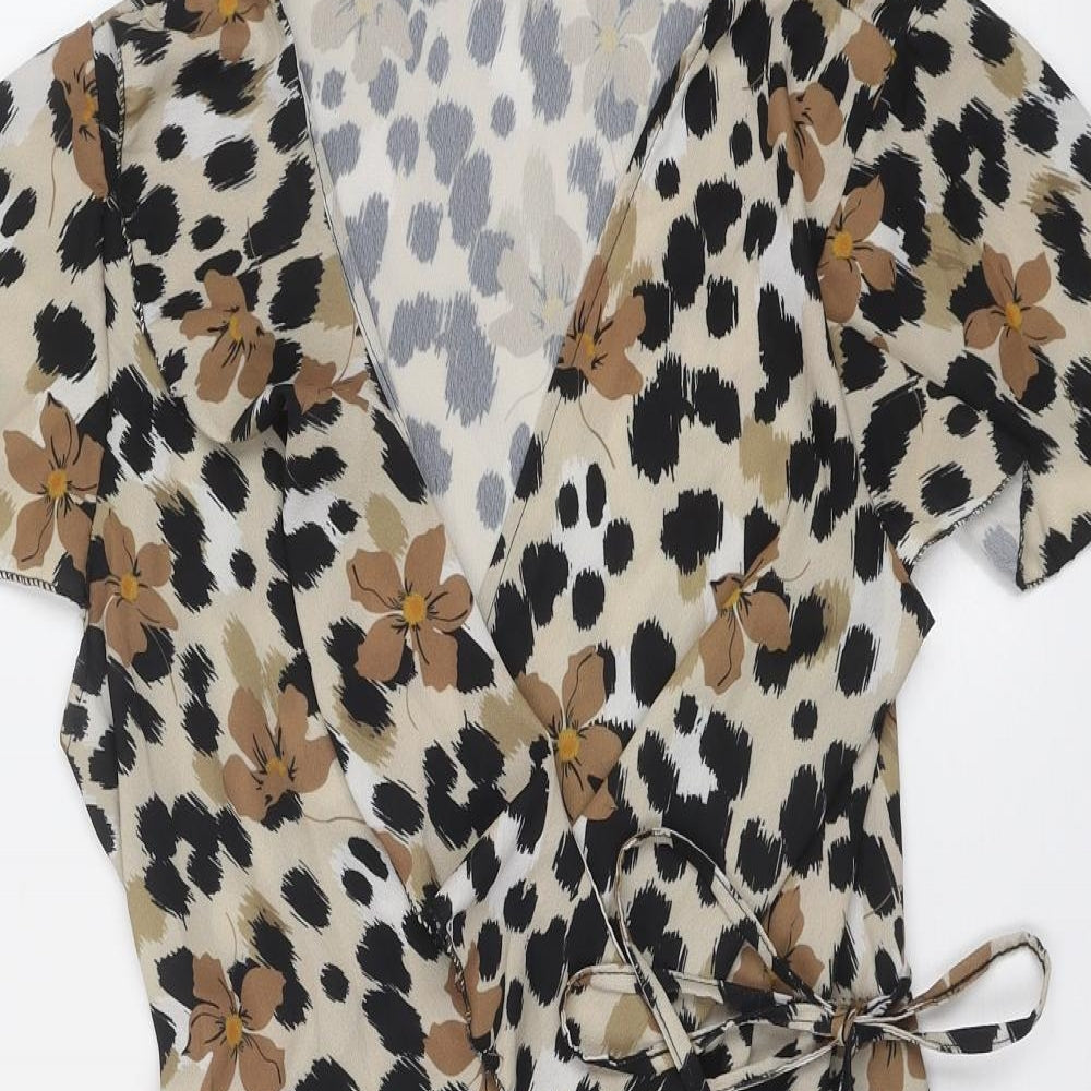 Boohoo Womens Multicoloured Floral Polyester Wrap Dress Size 14 V-Neck Tie