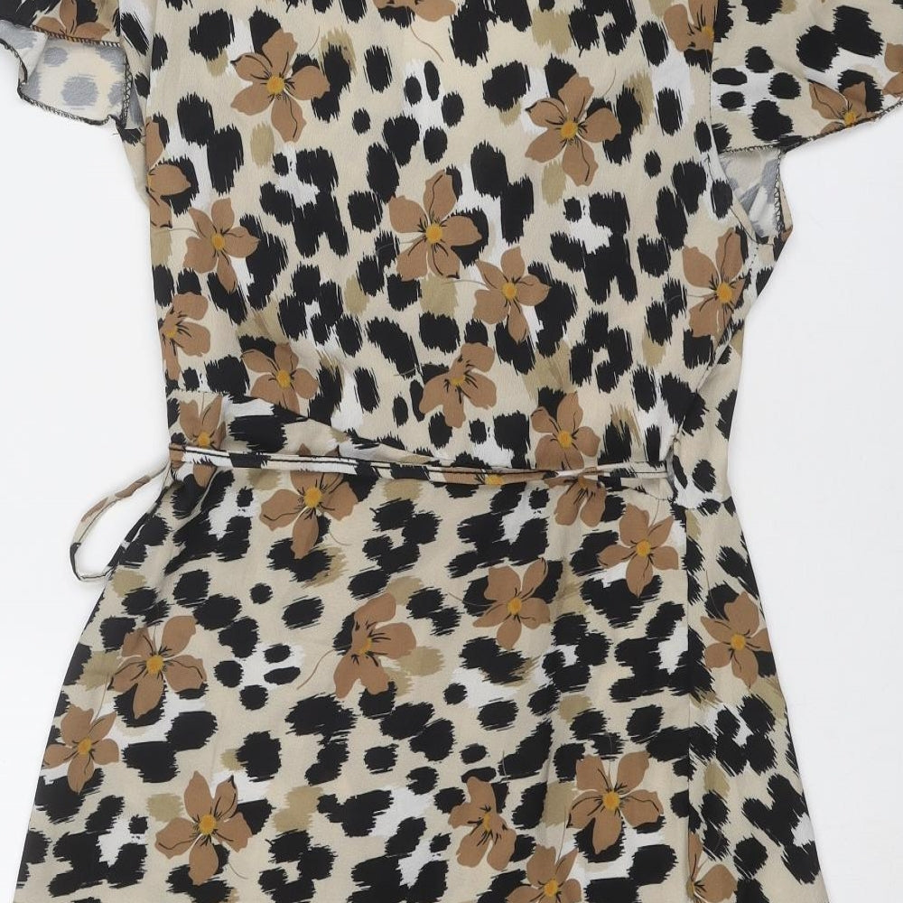 Boohoo Womens Multicoloured Floral Polyester Wrap Dress Size 14 V-Neck Tie