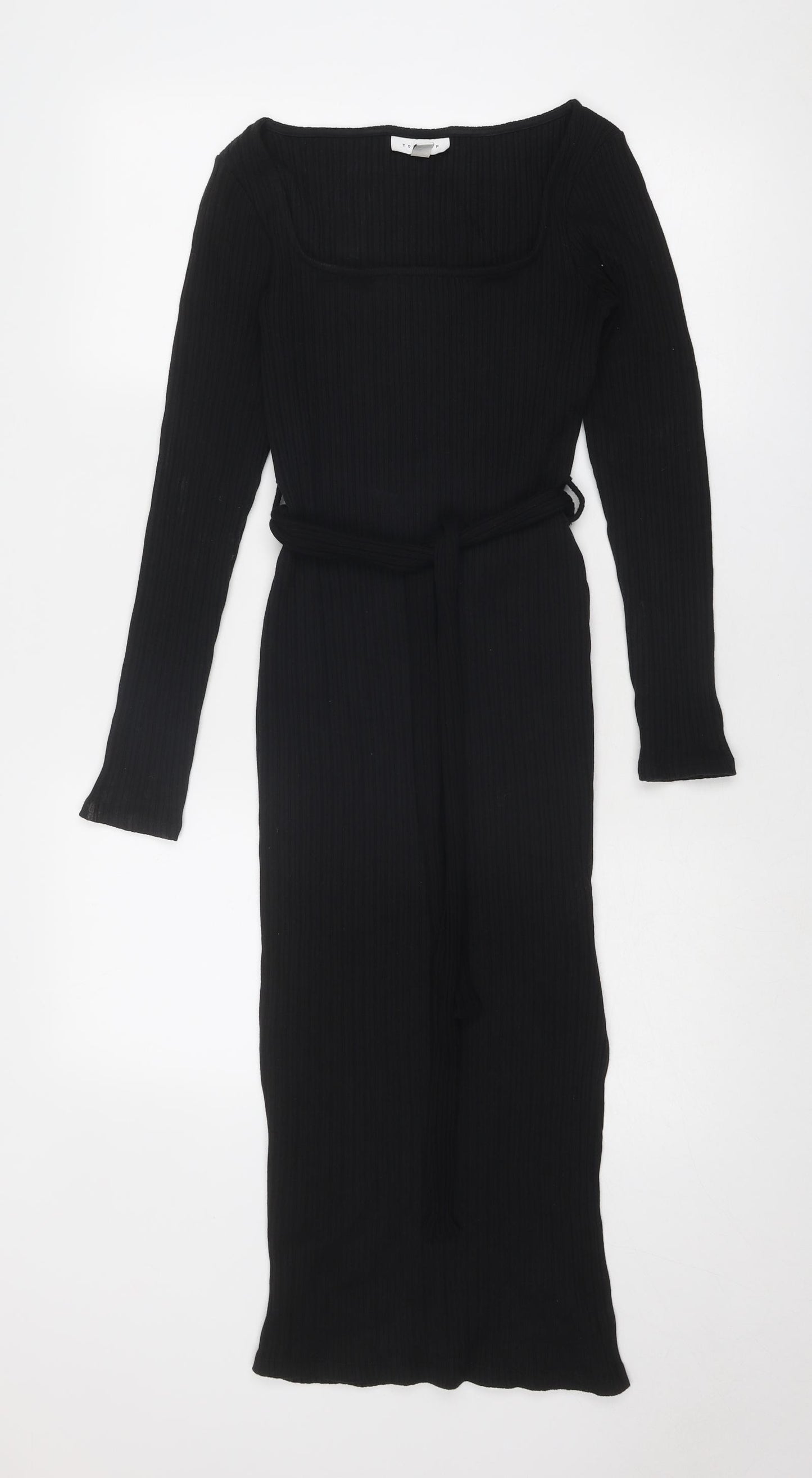 H&M Womens Black Cotton A-Line Size 8 Square Neck Pullover