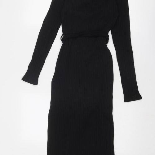 H&M Womens Black Cotton A-Line Size 8 Square Neck Pullover
