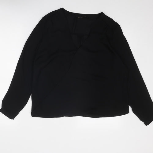 Zara Womens Black Polyester Basic Blouse Size M V-Neck
