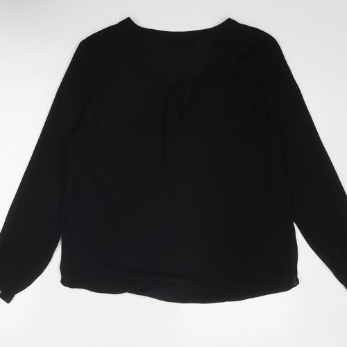Zara Womens Black Polyester Basic Blouse Size M V-Neck