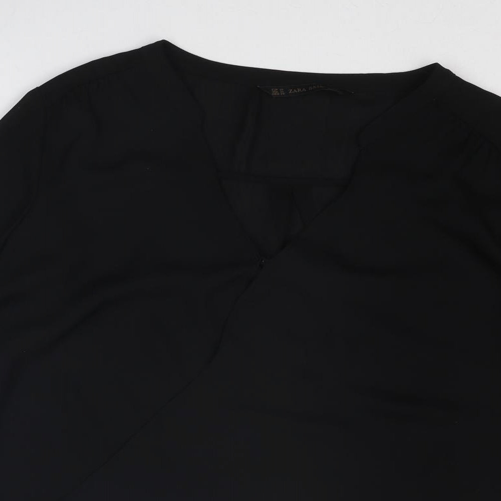 Zara Womens Black Polyester Basic Blouse Size M V-Neck