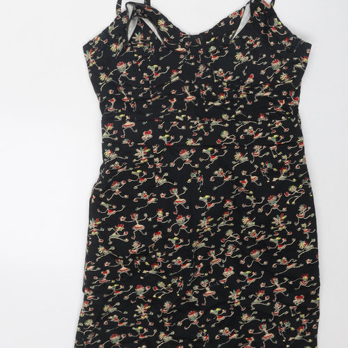 New Look Womens Black Geometric Cotton Tank Dress Size 10 Sweetheart Zip