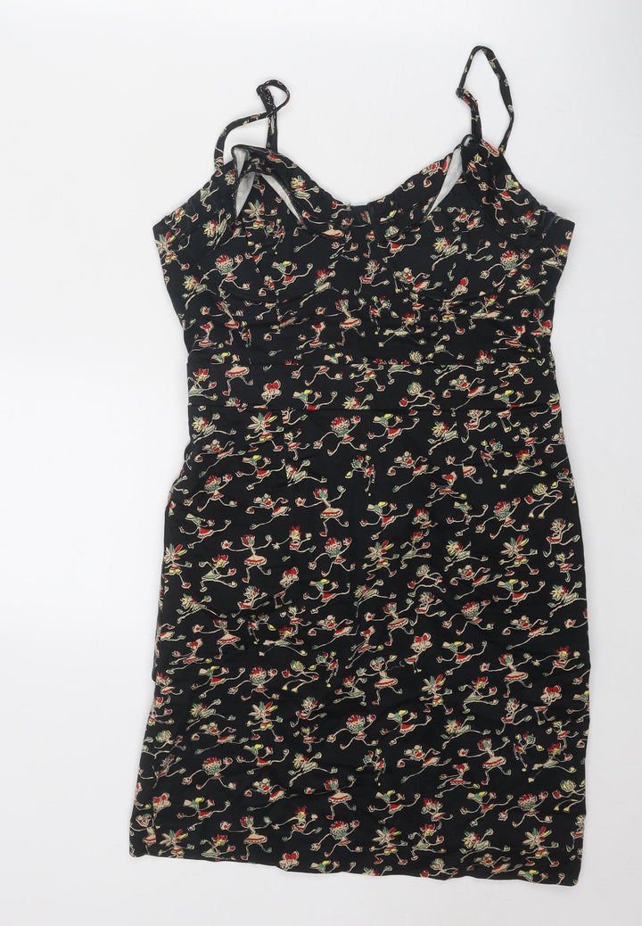 New Look Womens Black Geometric Cotton Tank Dress Size 10 Sweetheart Zip