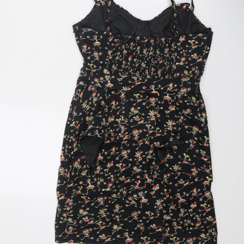 New Look Womens Black Geometric Cotton Tank Dress Size 10 Sweetheart Zip