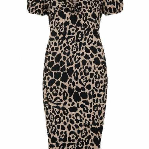 Missguided Womens Beige Animal Print Viscose Bodycon Size 8 Round Neck Pullover - Leopard Print