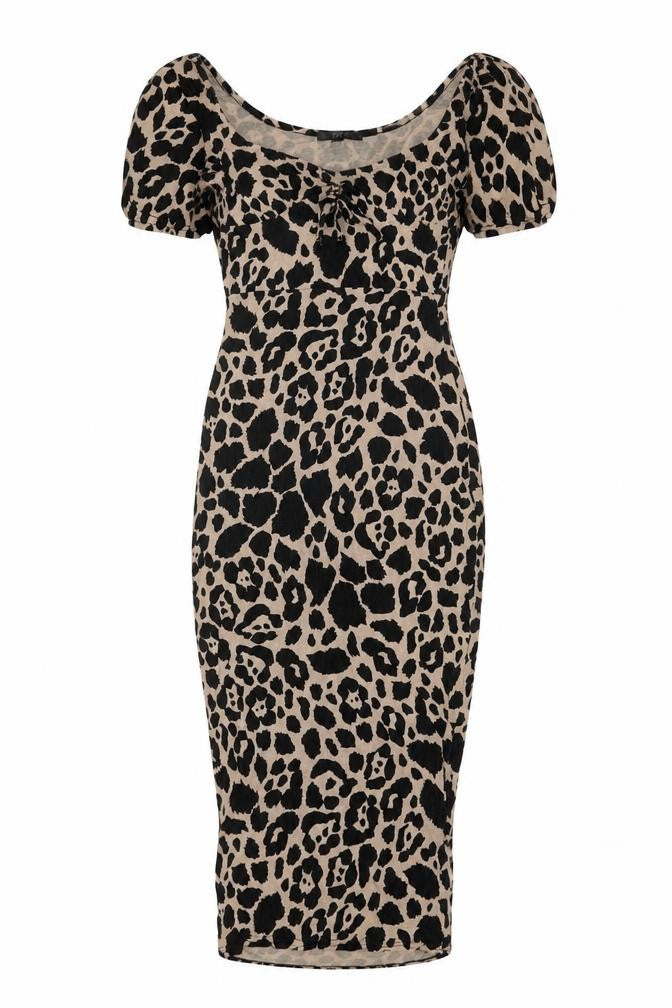 Missguided Womens Beige Animal Print Viscose Bodycon Size 8 Round Neck Pullover - Leopard Print