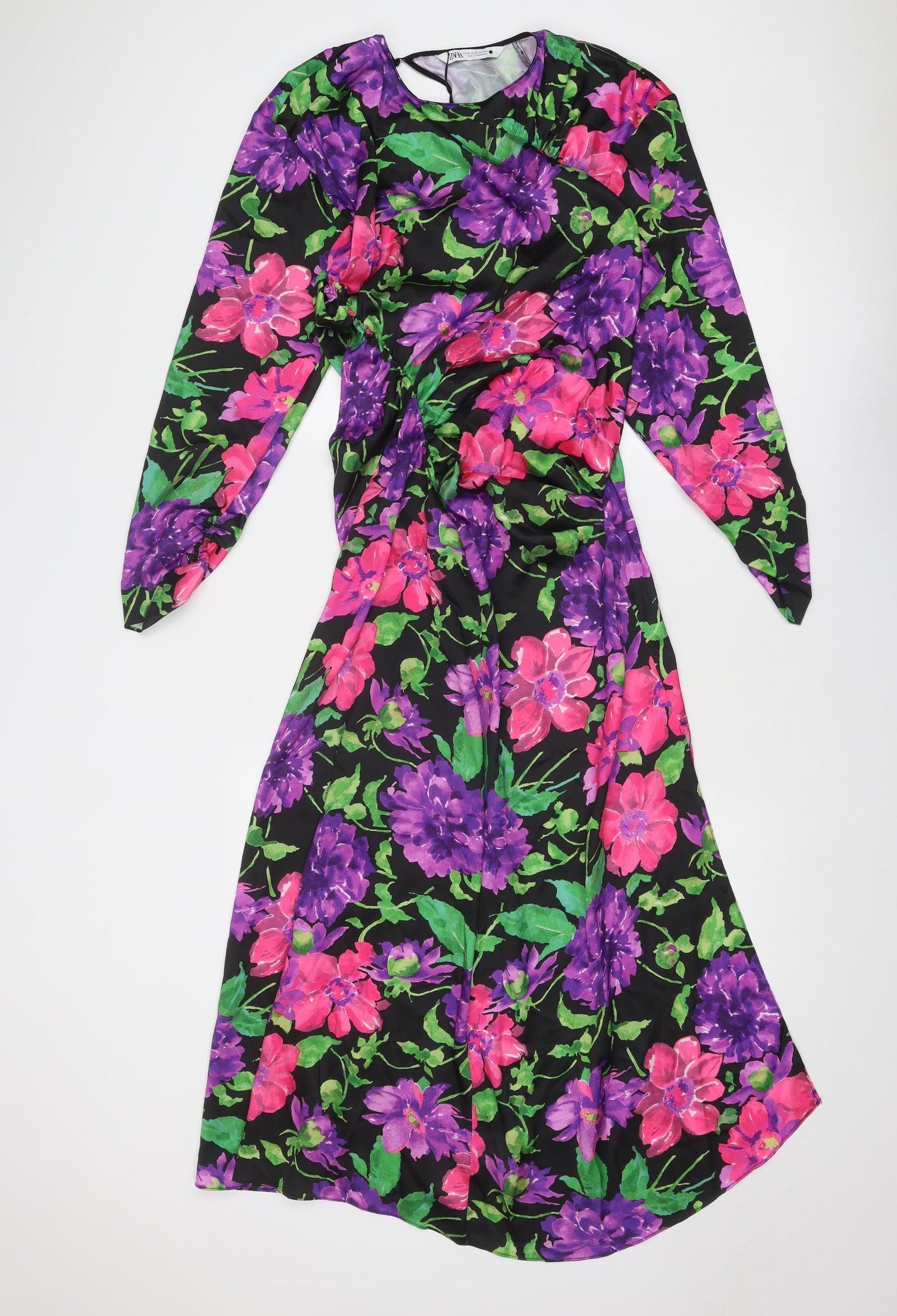Zara Womens Multicoloured Floral Polyester Trapeze & Swing Size M Round Neck Zip