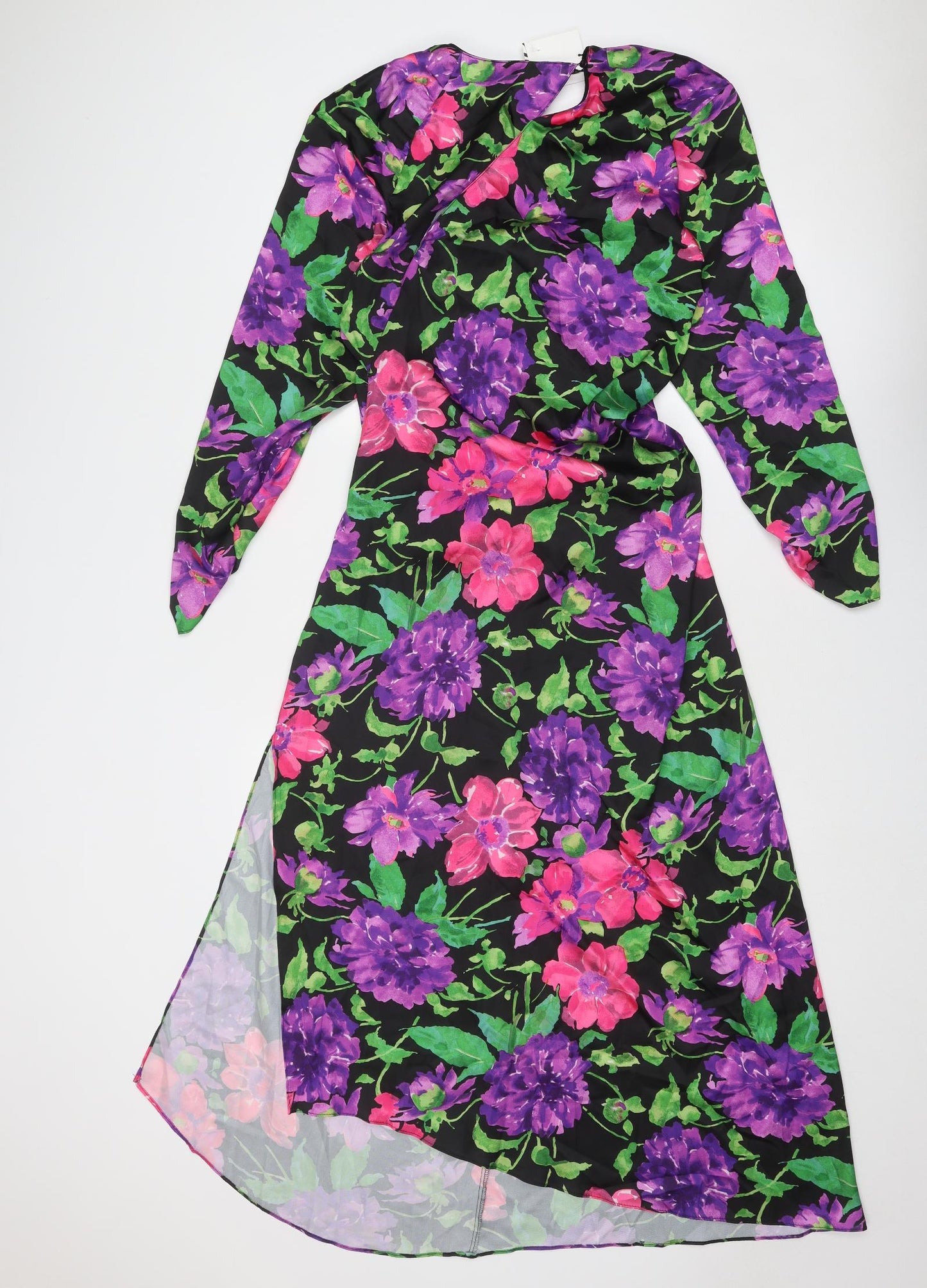 Zara Womens Multicoloured Floral Polyester Trapeze & Swing Size M Round Neck Zip