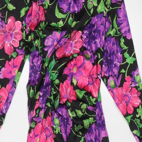 Zara Womens Multicoloured Floral Polyester Trapeze & Swing Size M Round Neck Zip