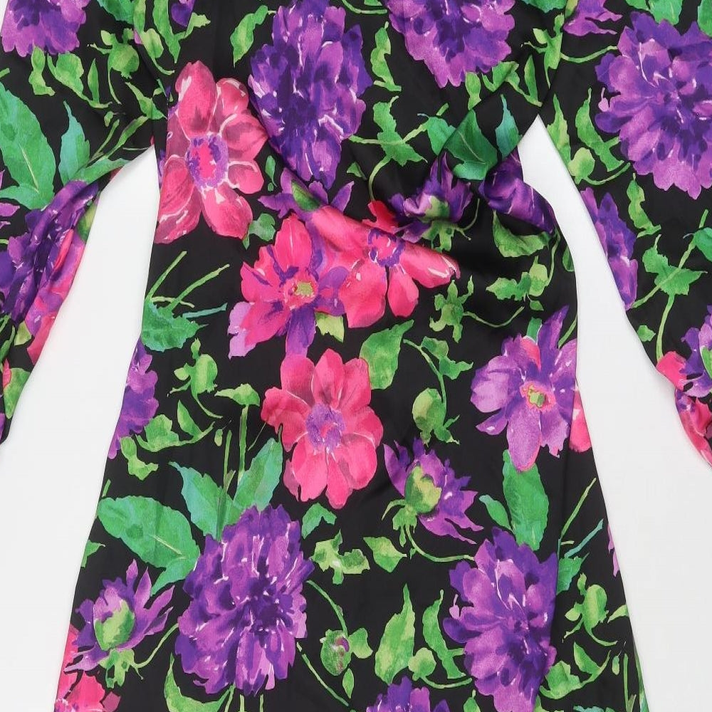 Zara Womens Multicoloured Floral Polyester Trapeze & Swing Size M Round Neck Zip
