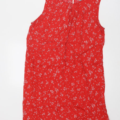 Jigsaw Womens Red Floral Viscose A-Line Size 12 Round Neck Button