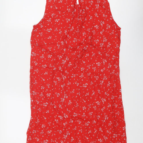 Jigsaw Womens Red Floral Viscose A-Line Size 12 Round Neck Button
