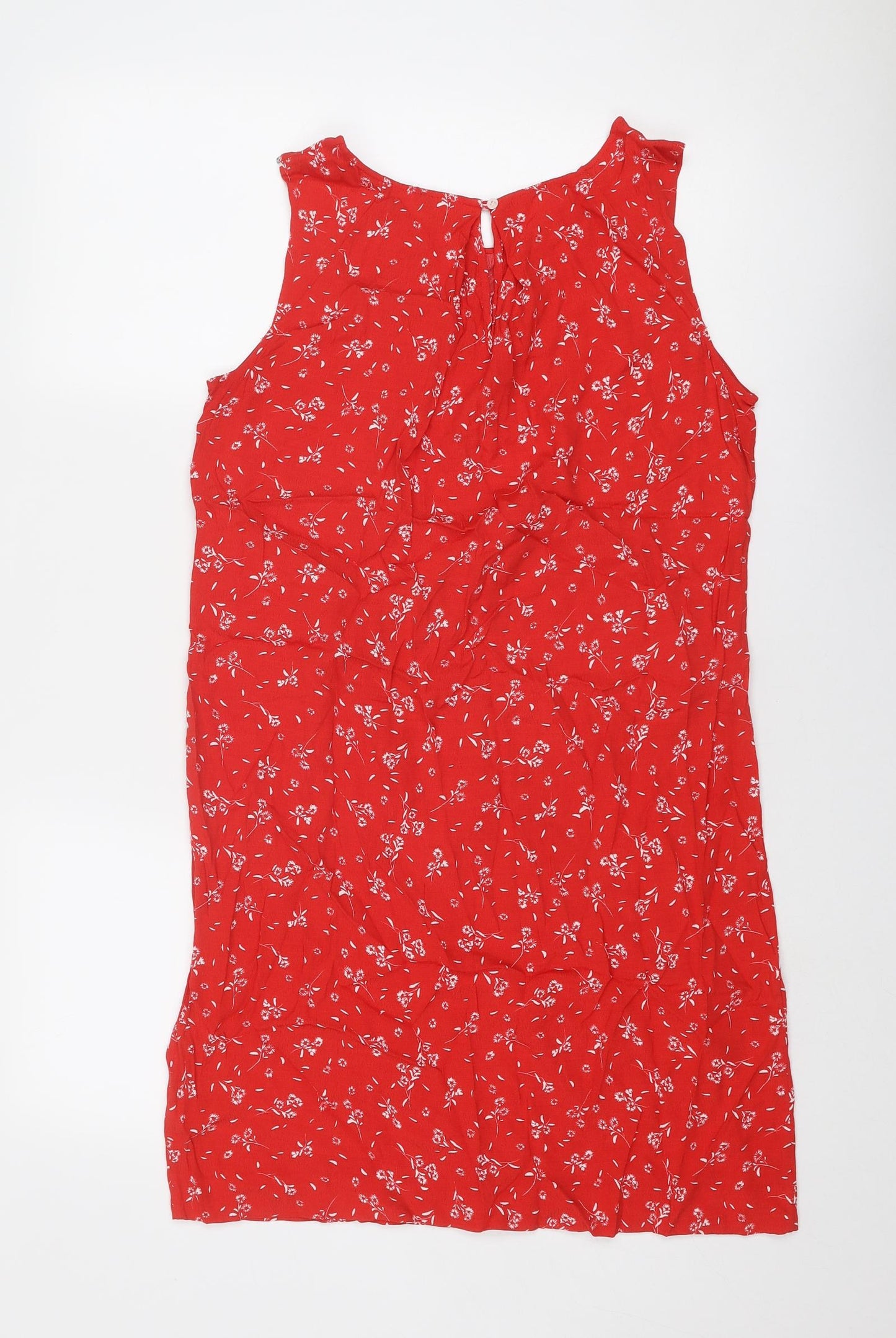 Jigsaw Womens Red Floral Viscose A-Line Size 12 Round Neck Button
