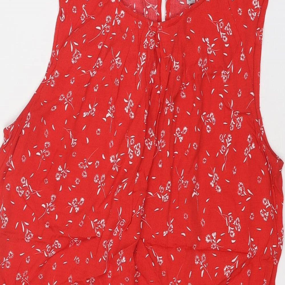 Jigsaw Womens Red Floral Viscose A-Line Size 12 Round Neck Button