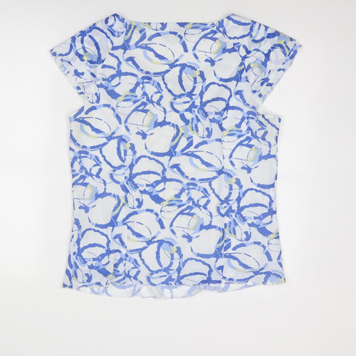 Alexara Womens Blue Geometric Polyester Basic Blouse Size 14 Boat Neck