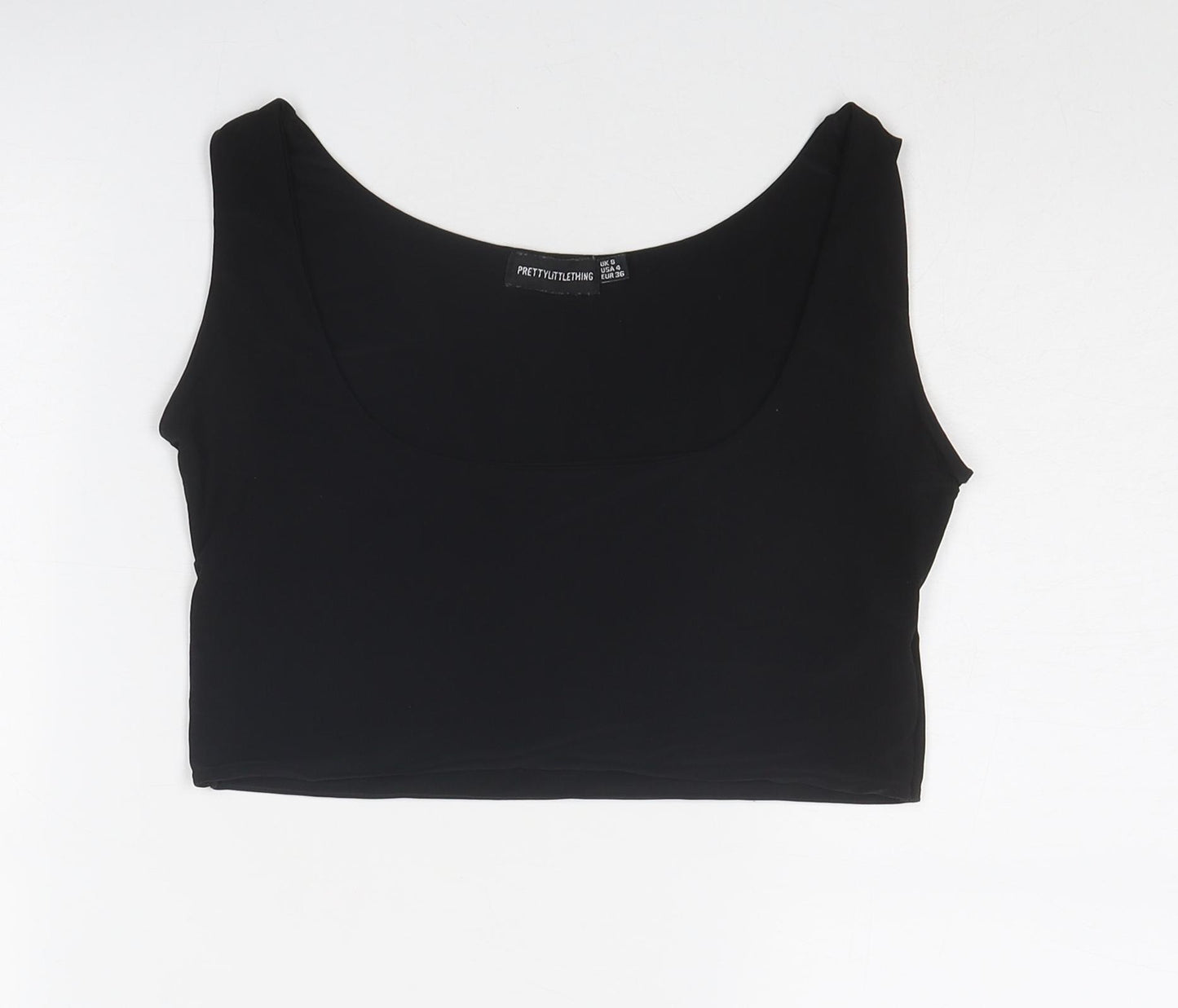 PRETTYLITTLETHING Womens Black Polyester Cropped Tank Size 8 Scoop Neck