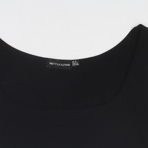PRETTYLITTLETHING Womens Black Polyester Cropped Tank Size 8 Scoop Neck