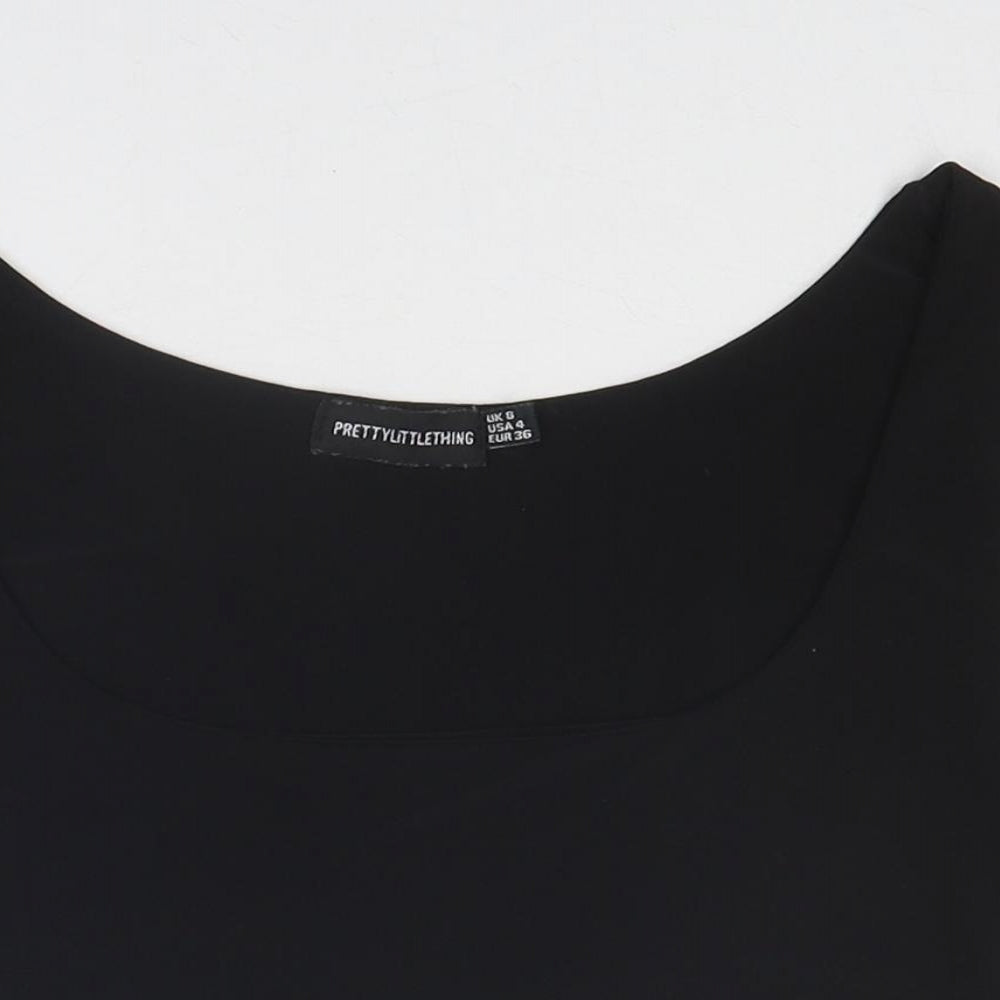 PRETTYLITTLETHING Womens Black Polyester Cropped Tank Size 8 Scoop Neck