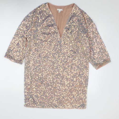 H&M Womens Multicoloured Polyester A-Line Size S V-Neck Pullover