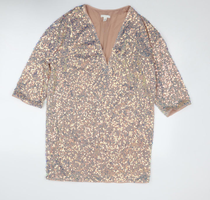 H&M Womens Multicoloured Polyester A-Line Size S V-Neck Pullover