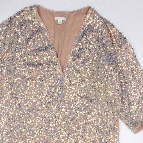 H&M Womens Multicoloured Polyester A-Line Size S V-Neck Pullover