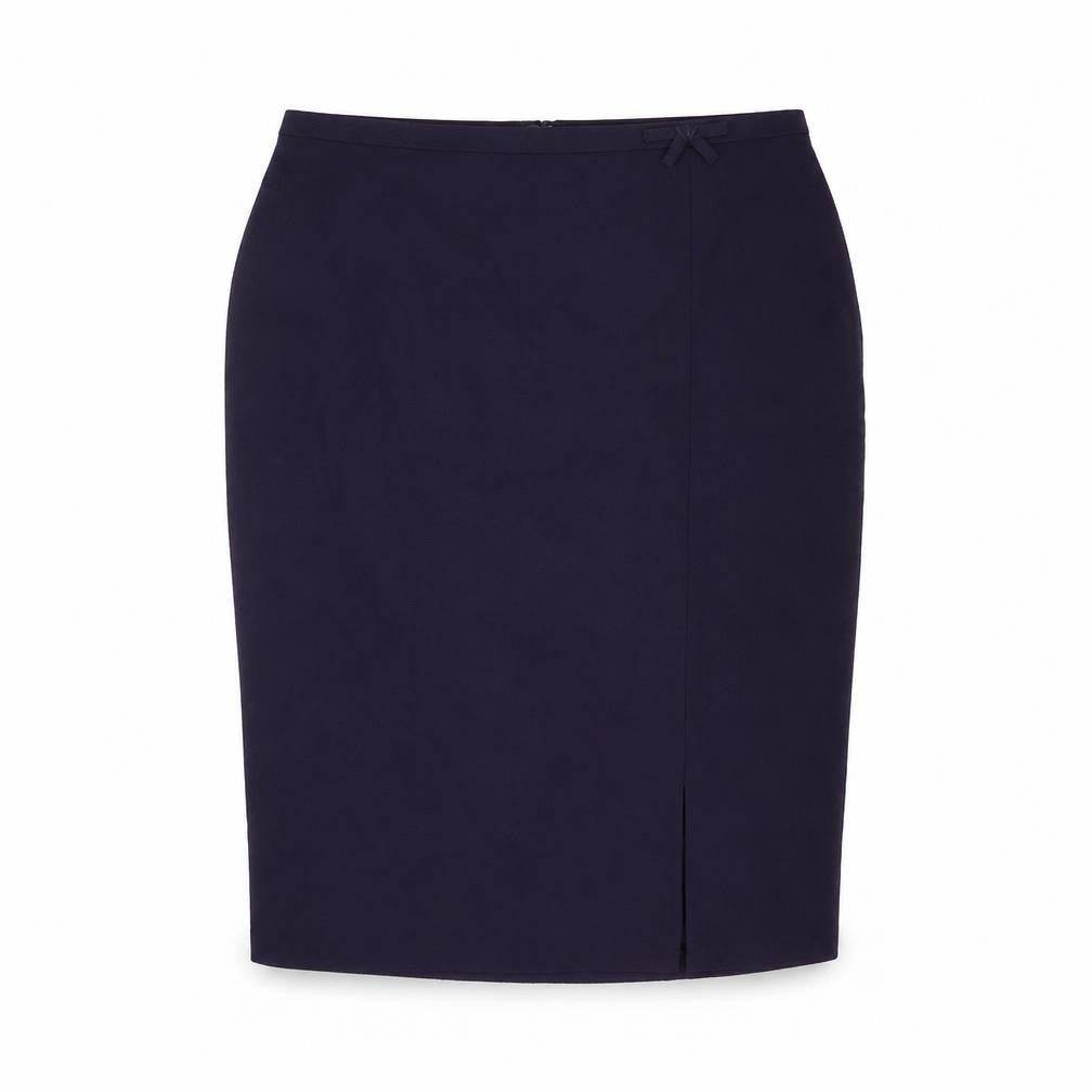 Front view of Marks & Spencer women’s purple polyester a-line skirt, size UK 10, zip