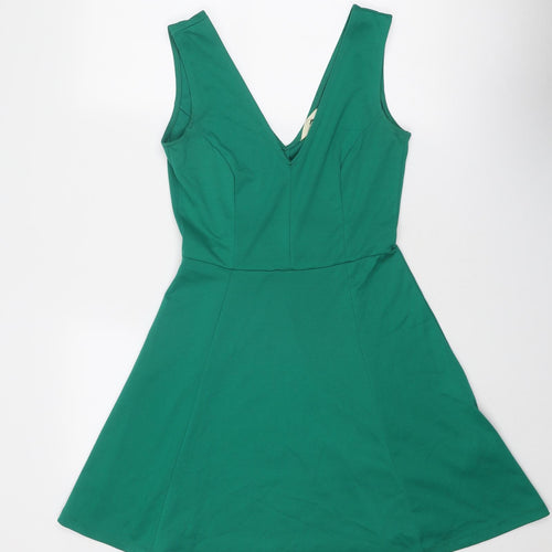 H&M Womens Green Polyester Fit & Flare Size S V-Neck Pullover