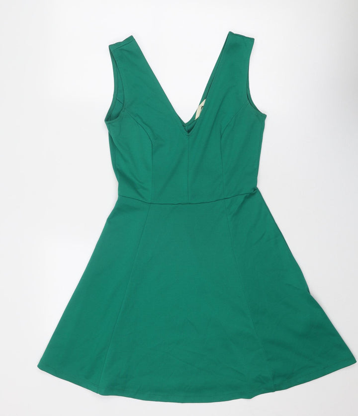 H&M Womens Green Polyester Fit & Flare Size S V-Neck Pullover