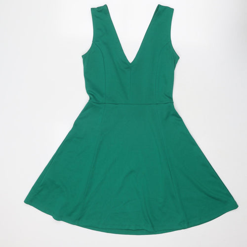 H&M Womens Green Polyester Fit & Flare Size S V-Neck Pullover