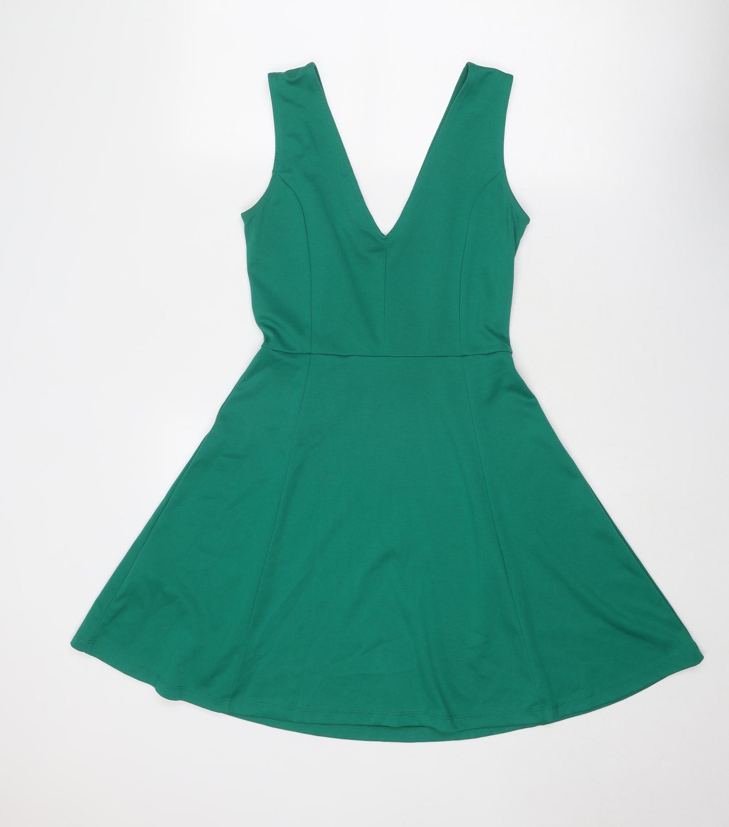 H&M Womens Green Polyester Fit & Flare Size S V-Neck Pullover