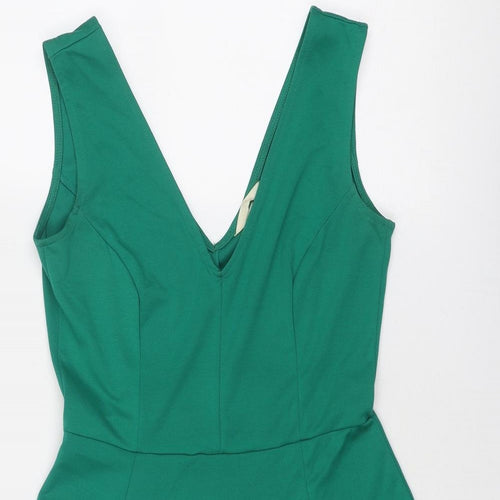 H&M Womens Green Polyester Fit & Flare Size S V-Neck Pullover
