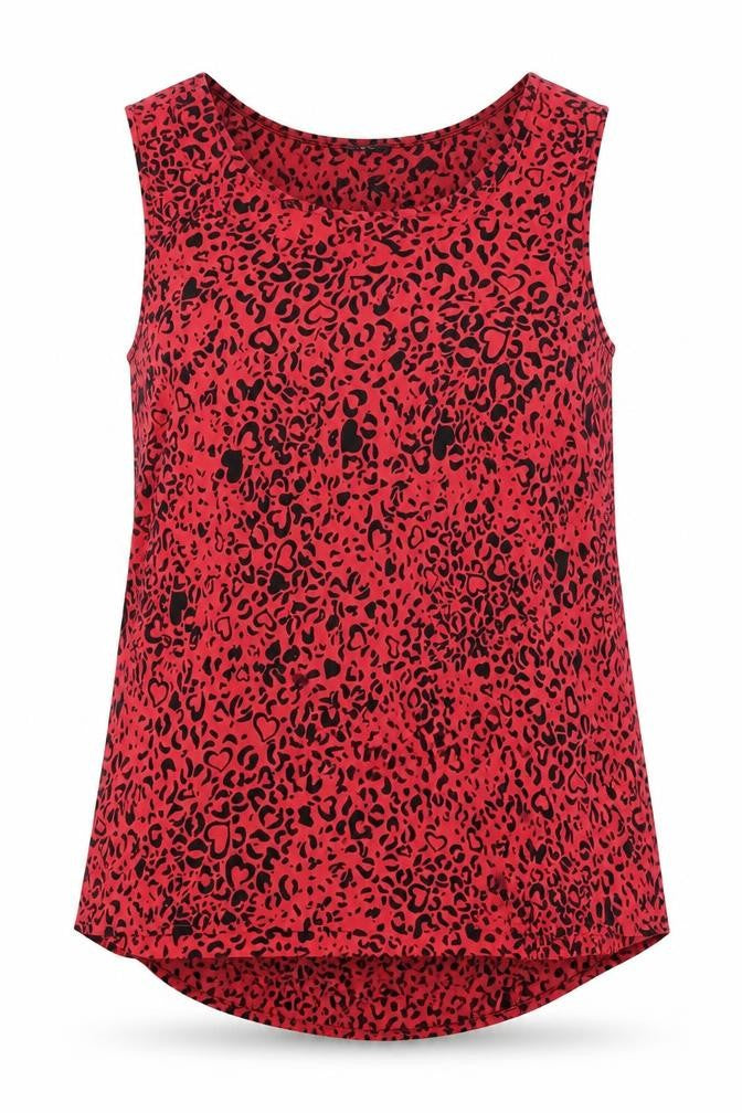 Front view of South women’s pink animal print polyester basic tank, size UK 12, scoop neck