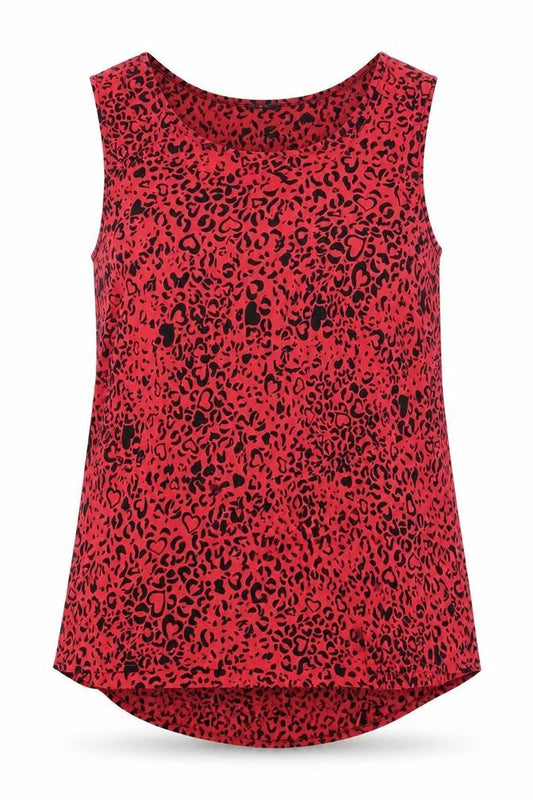 Front view of South women’s pink animal print polyester basic tank, size UK 12, scoop neck