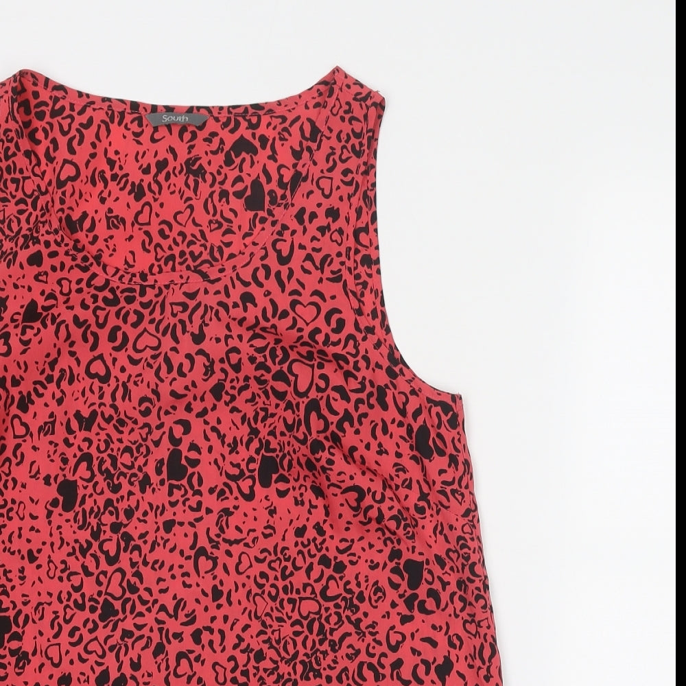 South Womens Pink Animal Print Polyester Basic Tank Size 12 Scoop Neck