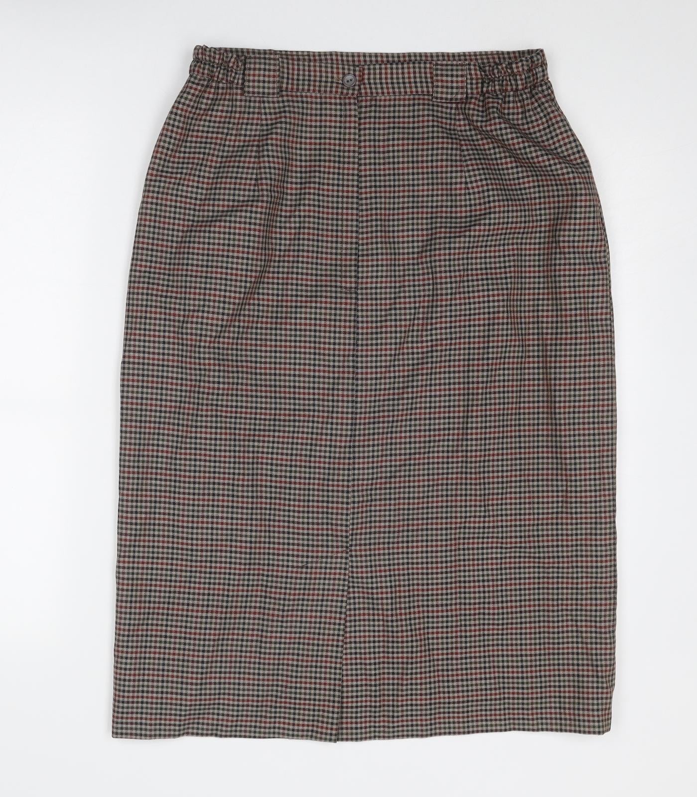 Quills Womens Brown Plaid Polyester A-Line Skirt Size 16 Zip
