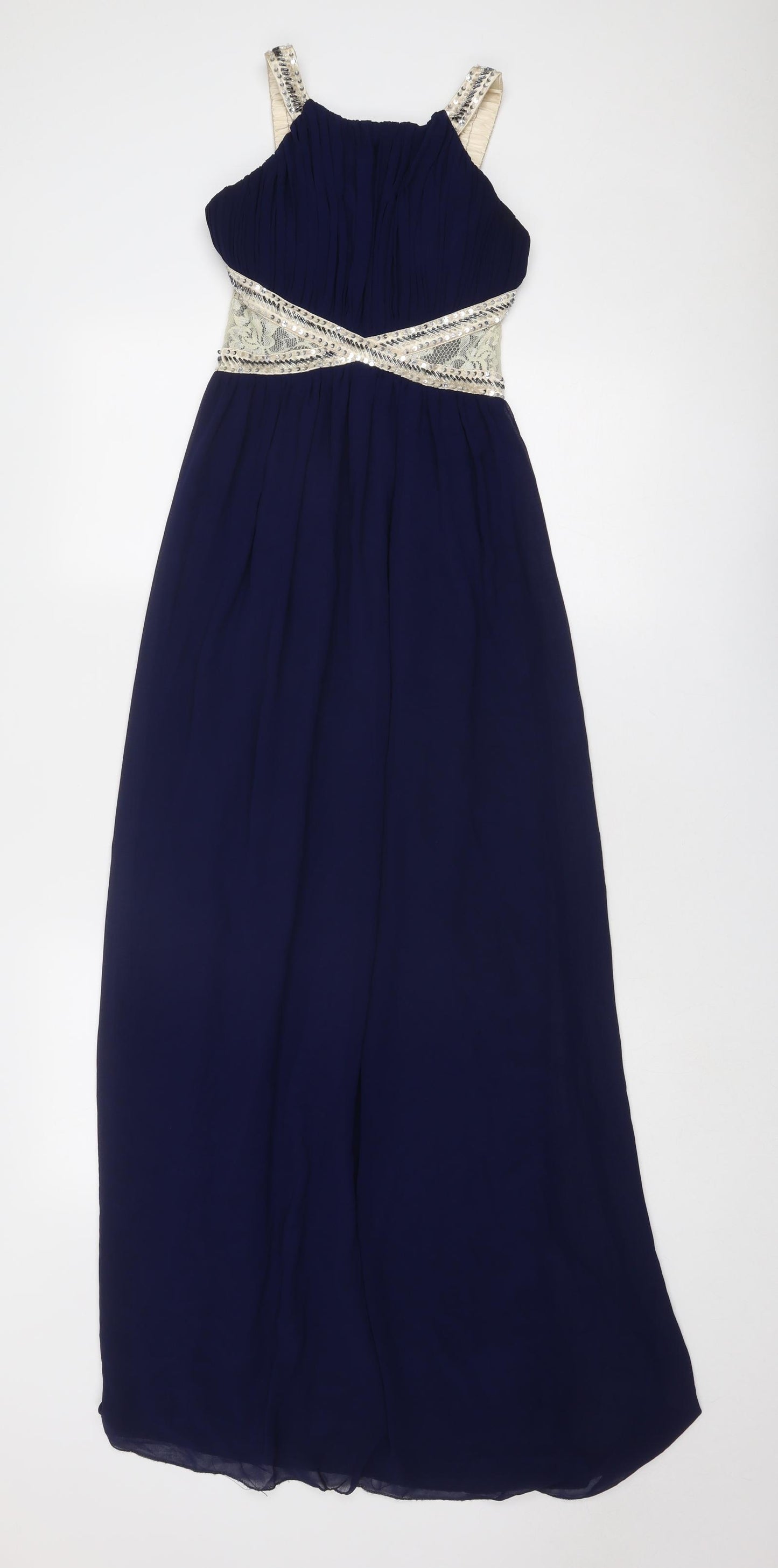 Little Mistress Womens Blue Colourblock Polyester Ball Gown Size 6 Round Neck Pullover