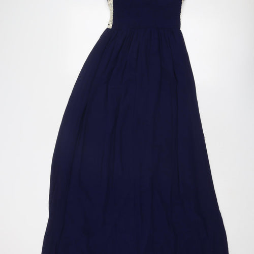 Little Mistress Womens Blue Colourblock Polyester Ball Gown Size 6 Round Neck Pullover