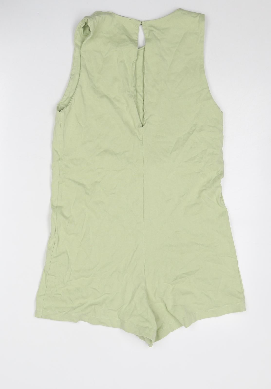 Zara Womens Green Cotton Unitard One-Piece Size S Button