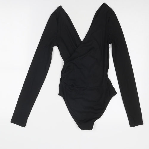 Topshop Womens Black Polyester Bodysuit One-Piece Size 8 Snap - Wrap Style