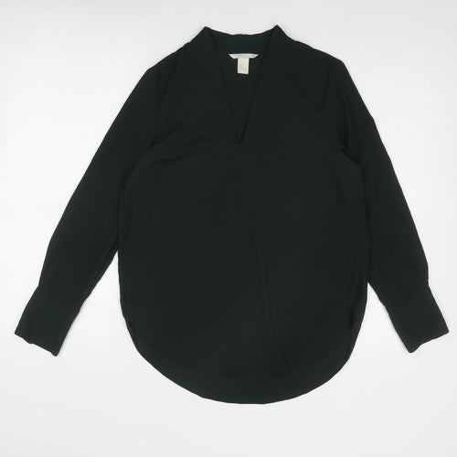 H&M Womens Green Polyester Basic Blouse Size 8 V-Neck