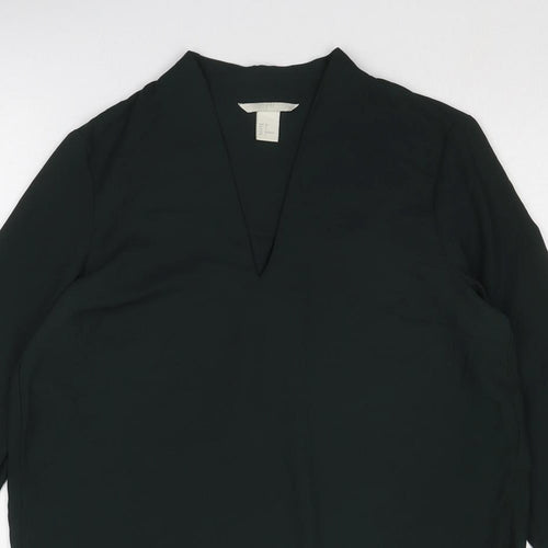 H&M Womens Green Polyester Basic Blouse Size 8 V-Neck