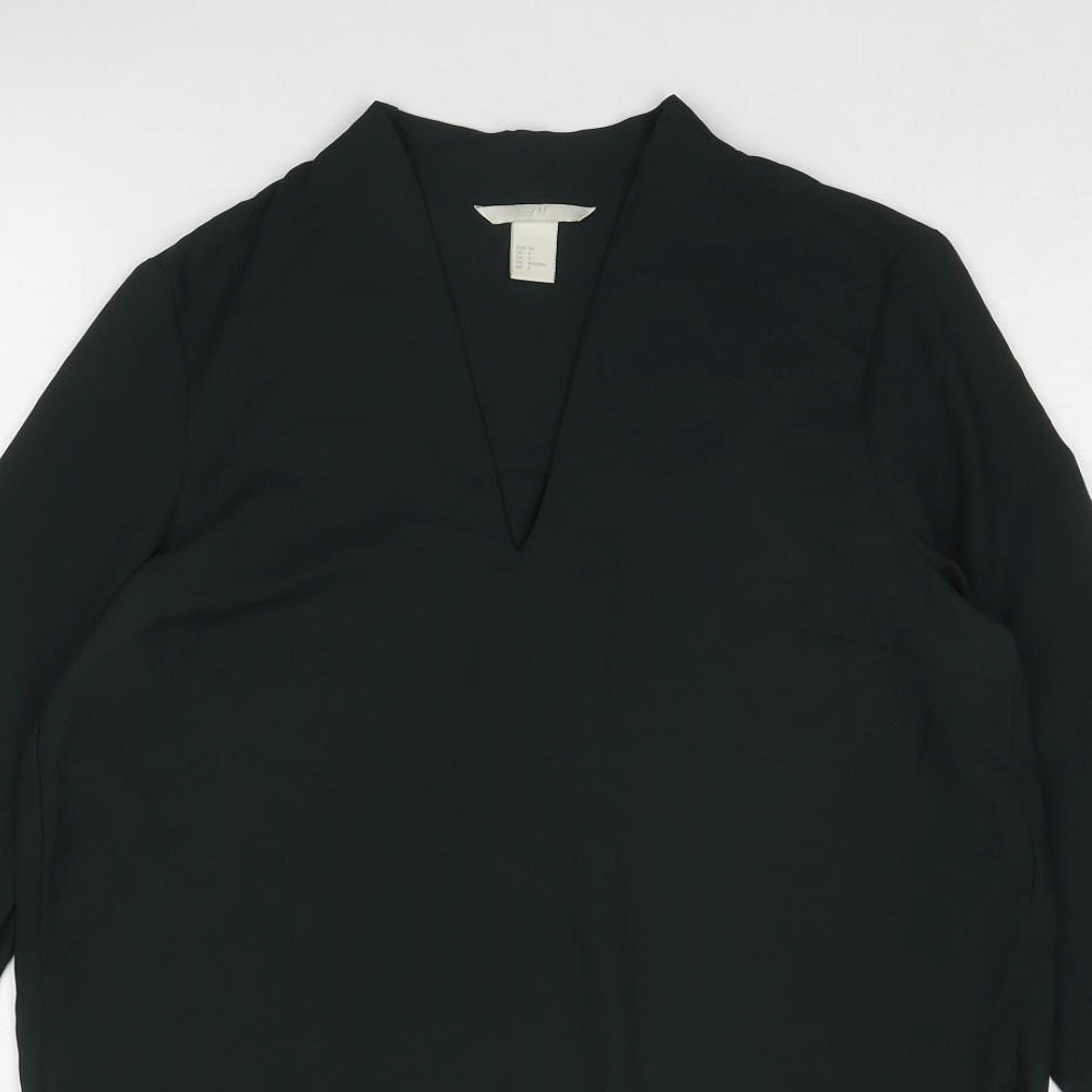 H&M Womens Green Polyester Basic Blouse Size 8 V-Neck