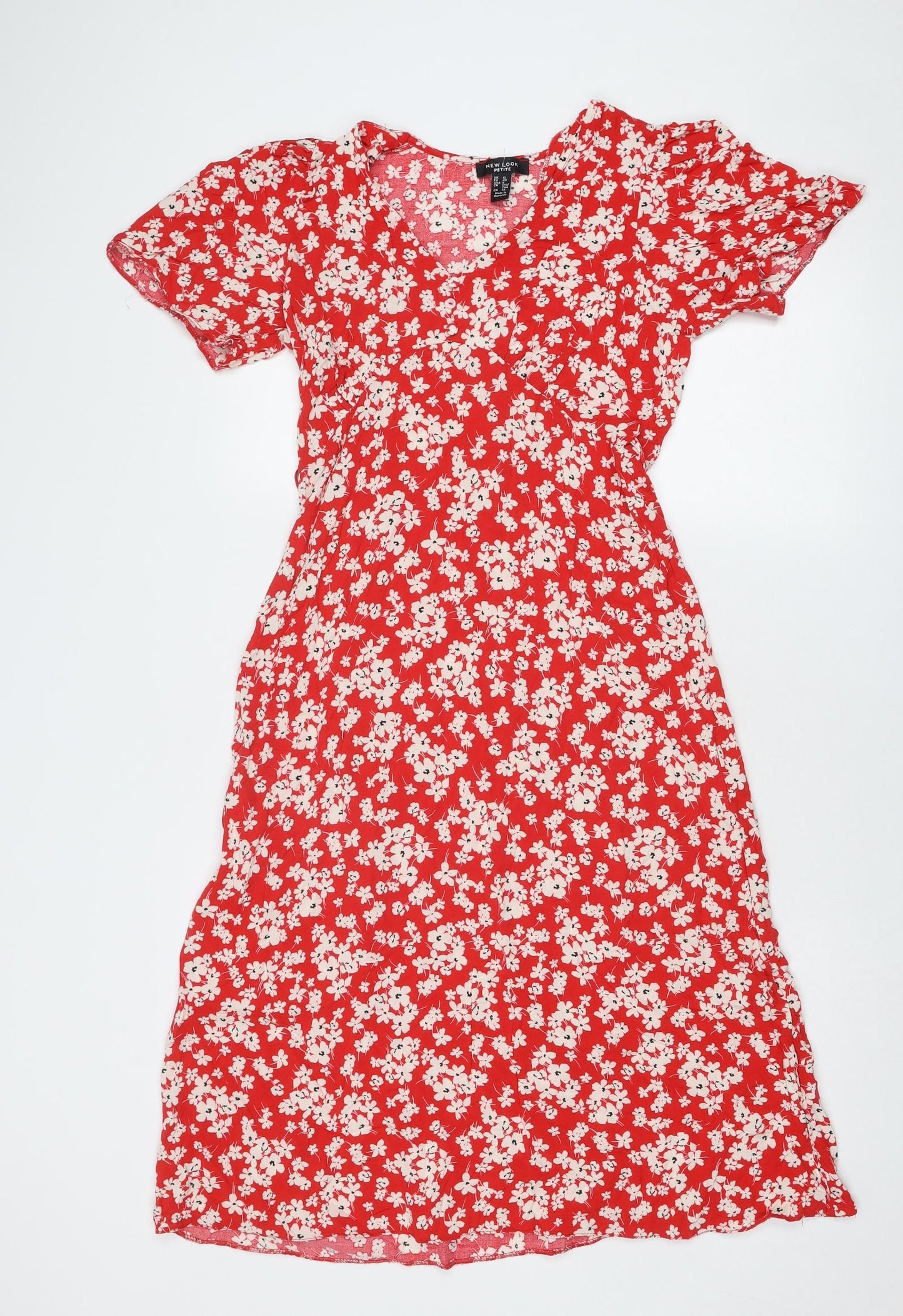 New Look Womens Red Floral Viscose A-Line Size 12 V-Neck Pullover