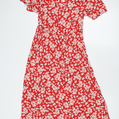 New Look Womens Red Floral Viscose A-Line Size 12 V-Neck Pullover