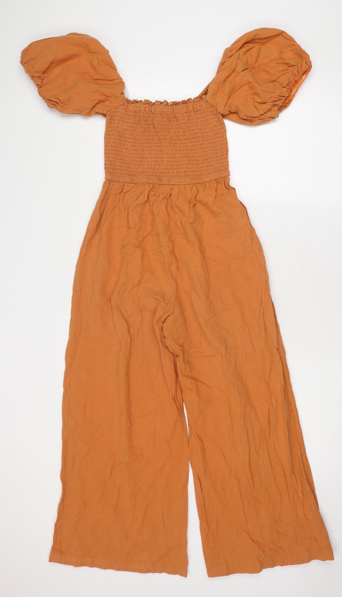 Nasty Gal Womens Orange Polyester Jumpsuit One-Piece Size 8 Pullover - Shirred Top